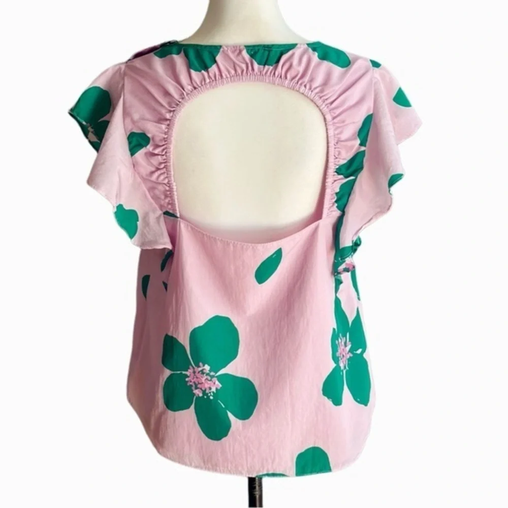 Kate Spade New York‎ Pink Grand Flora Ruffle Open Back Top Sz 10